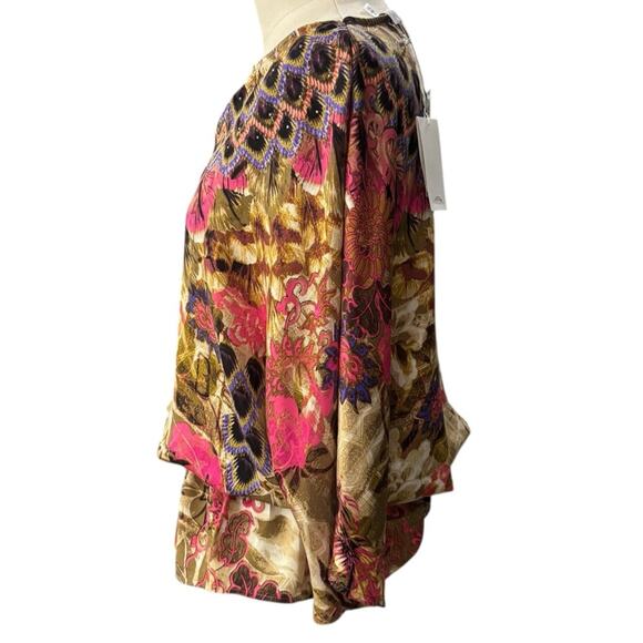 Chico's Boho Feather Print NEW Blouson beaded tunic blouse size 1/MEDIUM - Picture 4 of 13